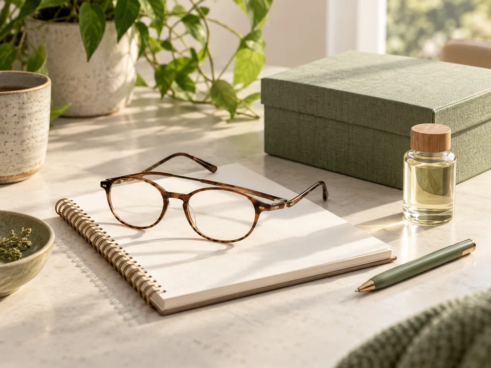 Glasses and notes for preparing CBD safety questions.